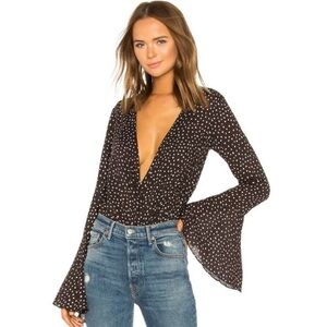 Free people polka dot long sleeve body suit size medium